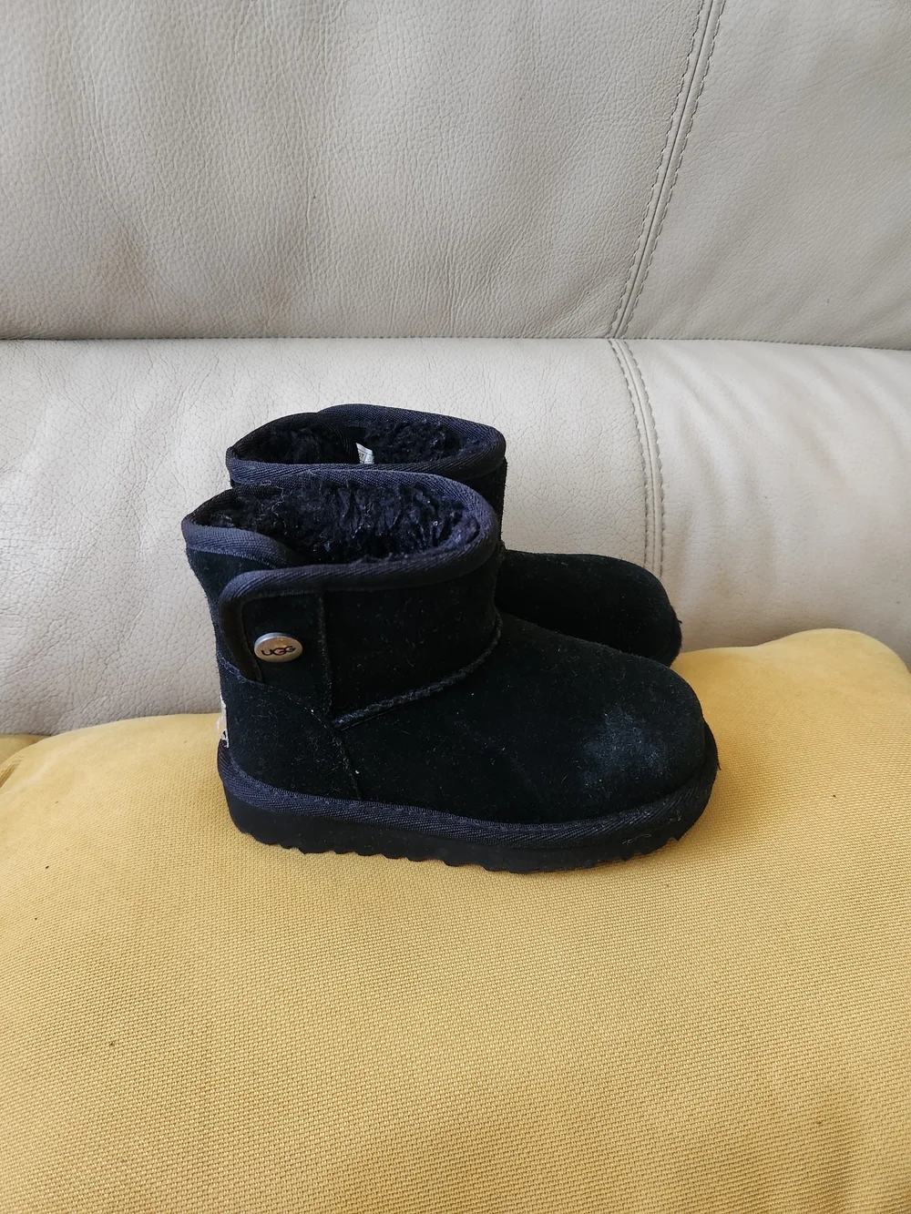 UGG Kids Black Short Button Suede Boot